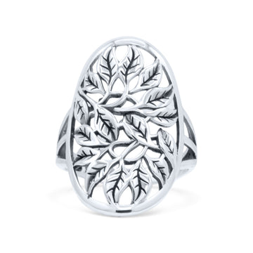 Leaves Circle Charm Tree of Life Statement Oxidized Band Thumb Ring